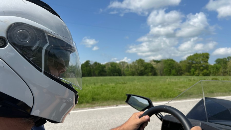 Me driving the 2025 Polaris Slingshot SL